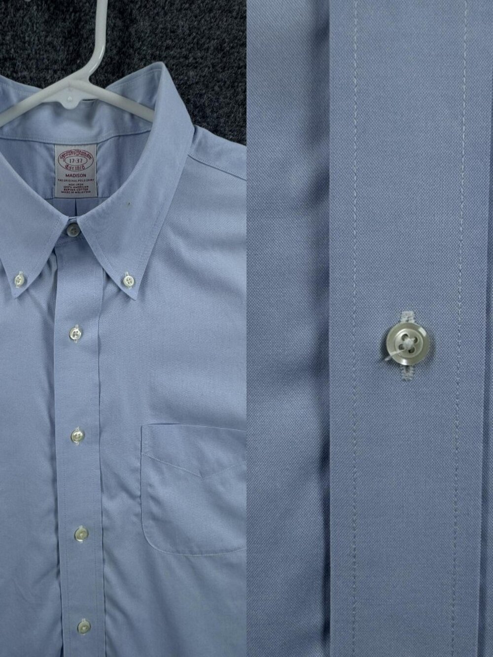 Brooks Brothers Non-Iron Madison Supima Blue Button-Down 17 37 Office Shirt Mens